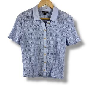 J.Crew Size M Scrunch Smocked Button Up Shirt Pastel Purple Summer Feminine Prep